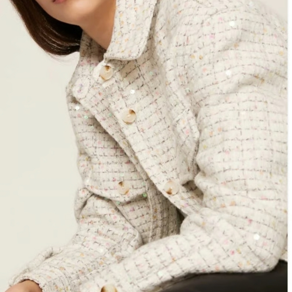 Blank NYC Grand Entrance Sequined Shirt Jacket Tweed Shacket Coat Long - Picture 4 of 10